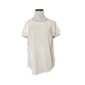 Banana Republic Womens Flutter Short Sleeve Top Size M Ivory Layered Minimalist